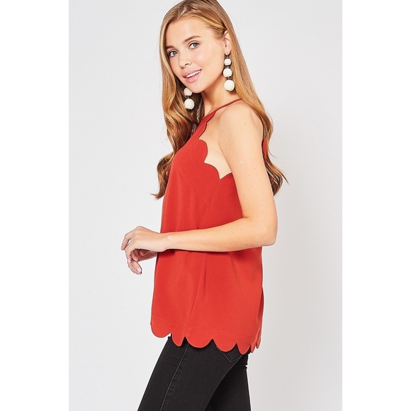 High Neck Scalloped Trim Sleeveless Top - Picture 3 of 8